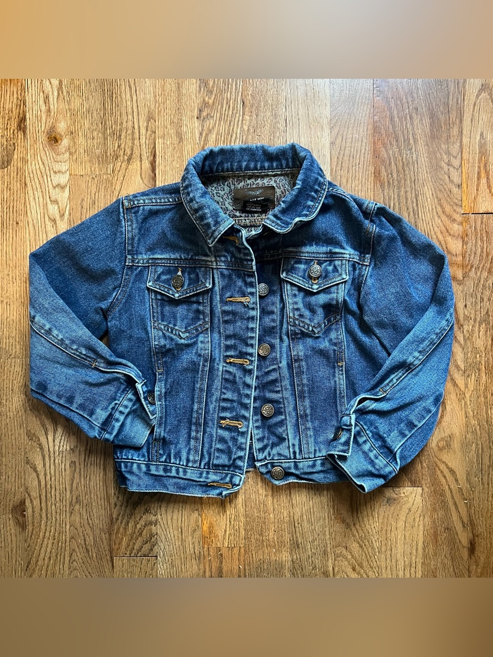 Girls Small Jean Blue Denim Jacket Kids Jacket Coats Cheetah Print Cotton